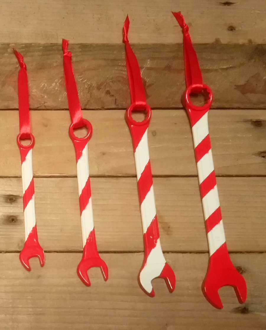 Coloured Christmas Spanners Tree Decorations  - Set of 4