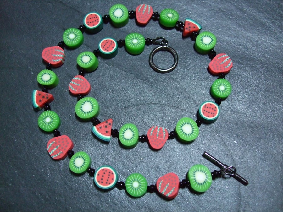 Tutti Frutti Collection Kiwi, Strawberry & Watermelon Kitsch Polymer Clay Neckla