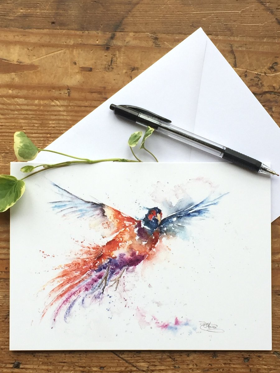 Pheasant Card, A5 blank greeting card with a watercolour pheasant