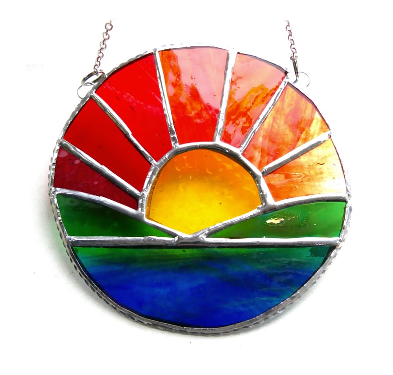 Sunrise Picture Stained Glass Suncatcher Handmade Sea Ring 