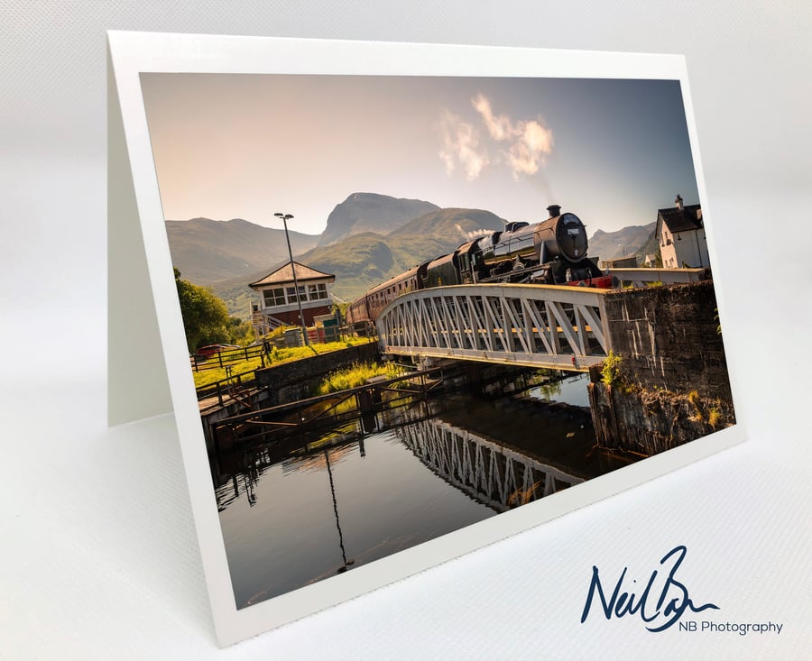 Jacobite Steam Train & Ben Nevis at Banavie - Greeting Card by Neil Barr