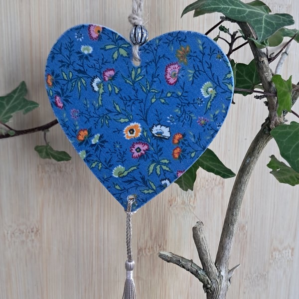 Wooden Hanging Heart with Fabric Decoupage