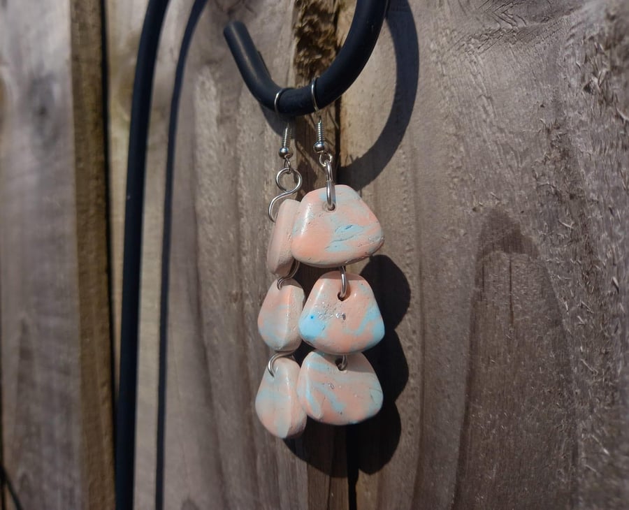 Falling Orange and Blue Square Polymer Clay Earrings