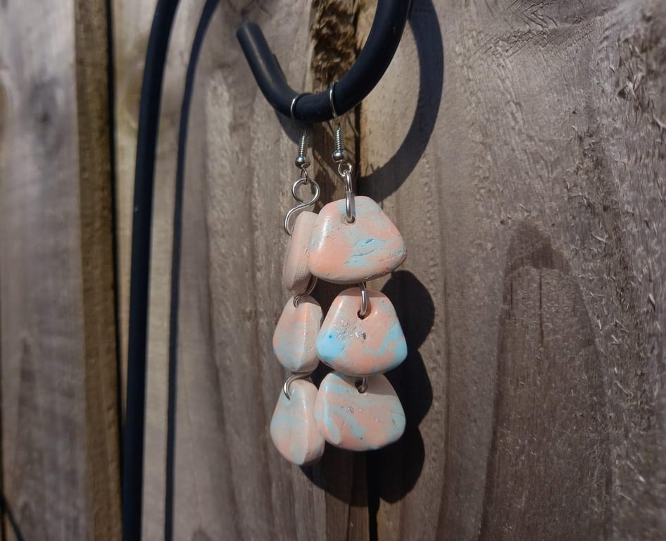 Falling Orange and Blue Square Polymer Clay Earrings