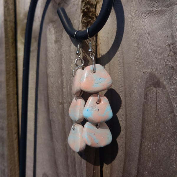 Falling Orange and Blue Square Polymer Clay Earrings