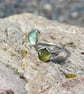 Olive & Pale Aqua Sea Glass and Sterling Silver Spiral Adjustable Ring - 1330