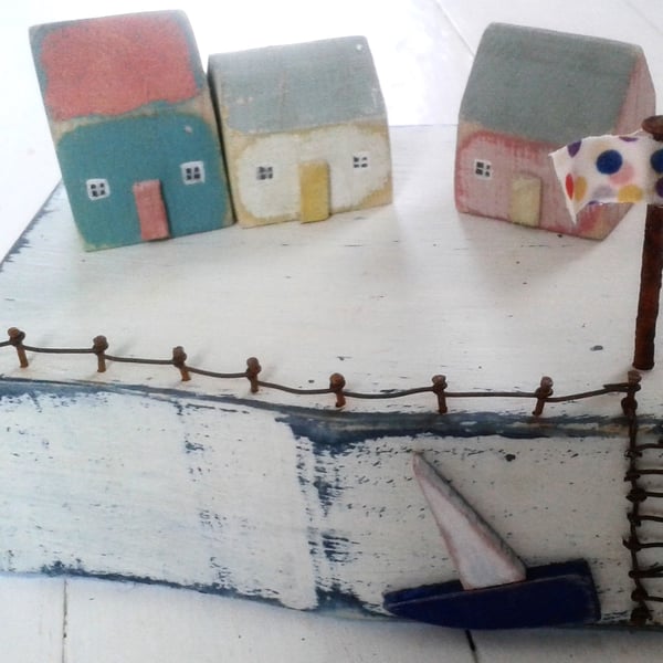 Wooden and mix media Harbour Scene 