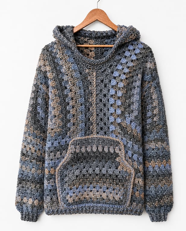 Men's Crochet Hoodie With Pocket One Size (M - XL)