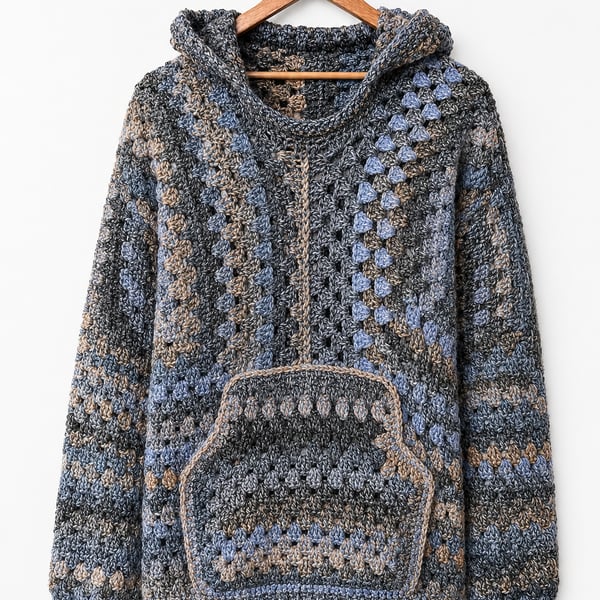 Men's Crochet Hoodie With Pocket One Size (M - XL)