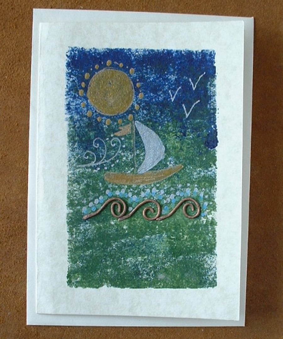 SOLD "Sailing" Greeting Card with Copper Waves