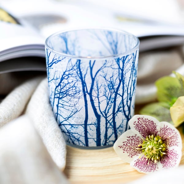 Winter Tree Branches Cyanotype candle holder Seconds