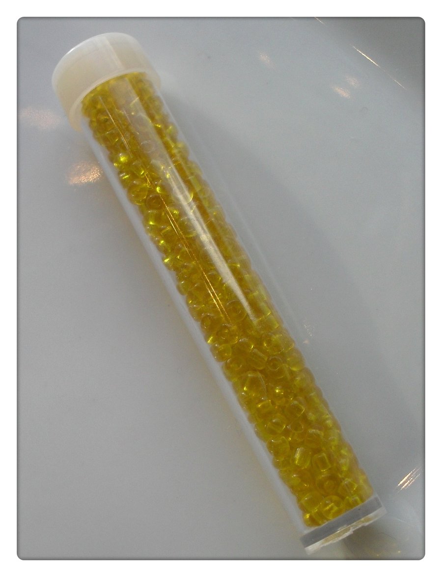 1 x Filled Storage Tube - 7.5cm - 2mm Glass Seed Beads - Yellow 