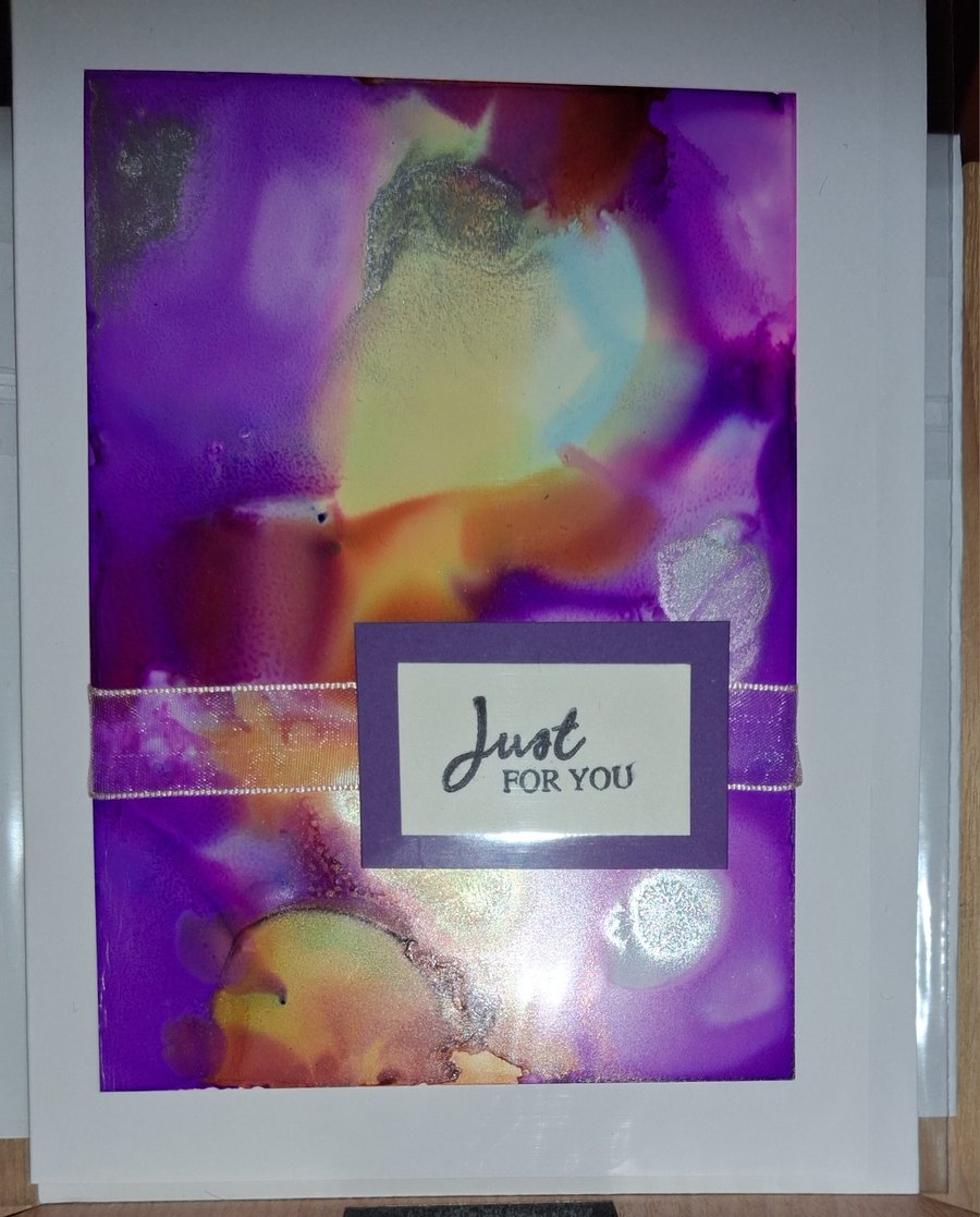 Handmade greetings card made with alcohol inks