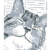 Happy Tabby Cat - Original Linocut Print