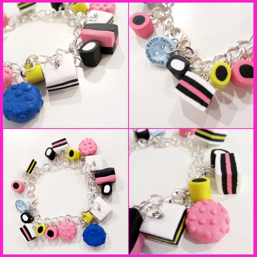 Retro Liquorice Allsorts charm bracelet, quirky, fun, gift, handmade, unique