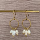 Dangle pearl brass earrings, wedding earrings, boho jewellery, gift for her