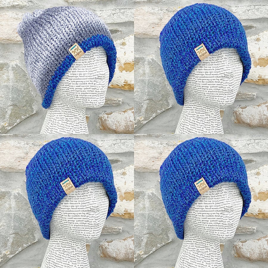 Sparkly Hat. Reversible Hat. Blue Hat. Grey Hat. Woolly Hat. Beanie. Slouchy.