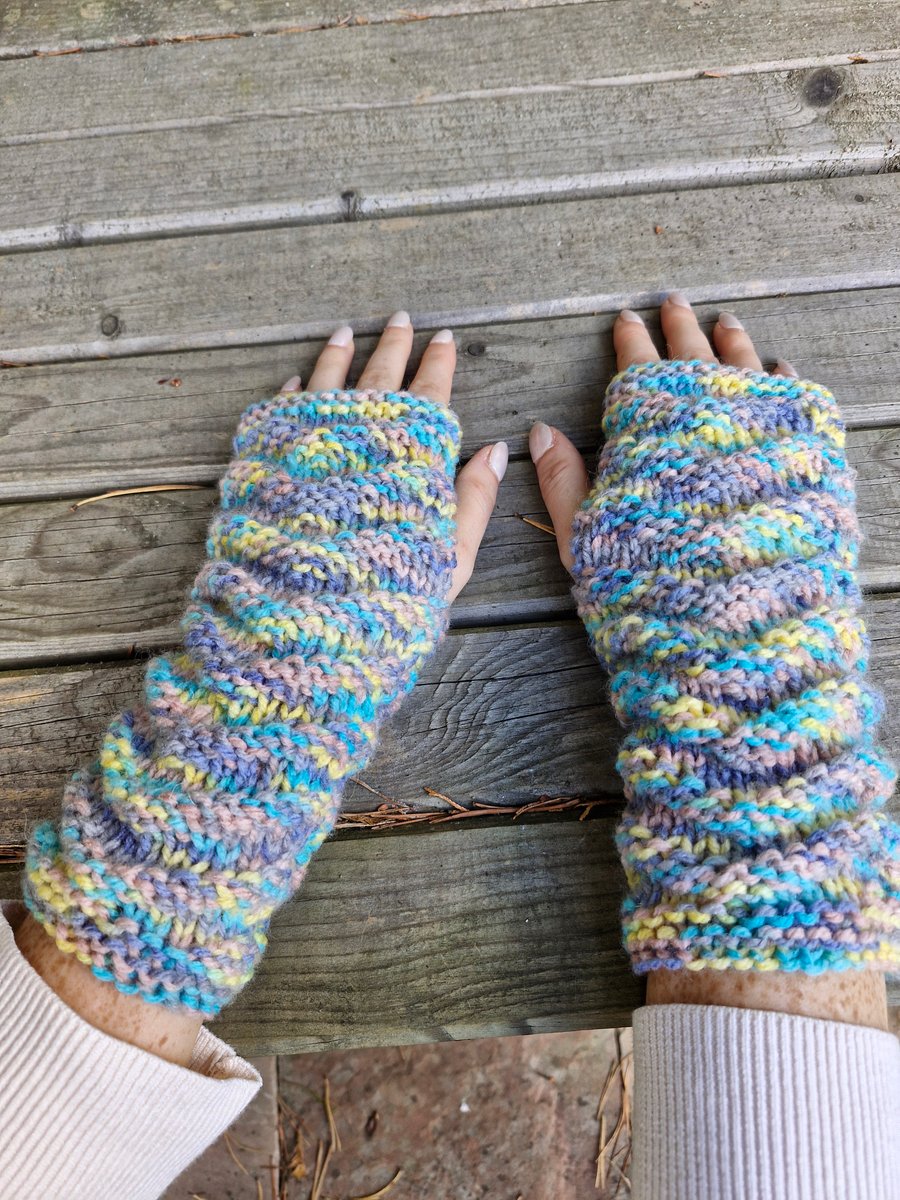Cosy hand knitted winter wrist warmers or fingerless gloves size s-m
