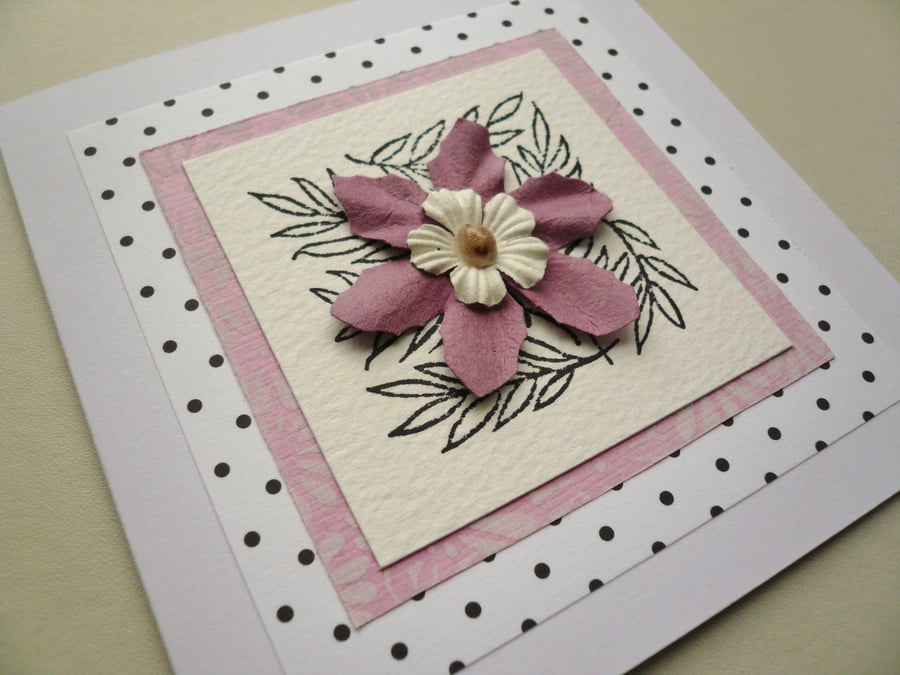 Pink Flower and Sea Shell Embellished Greetings Card
