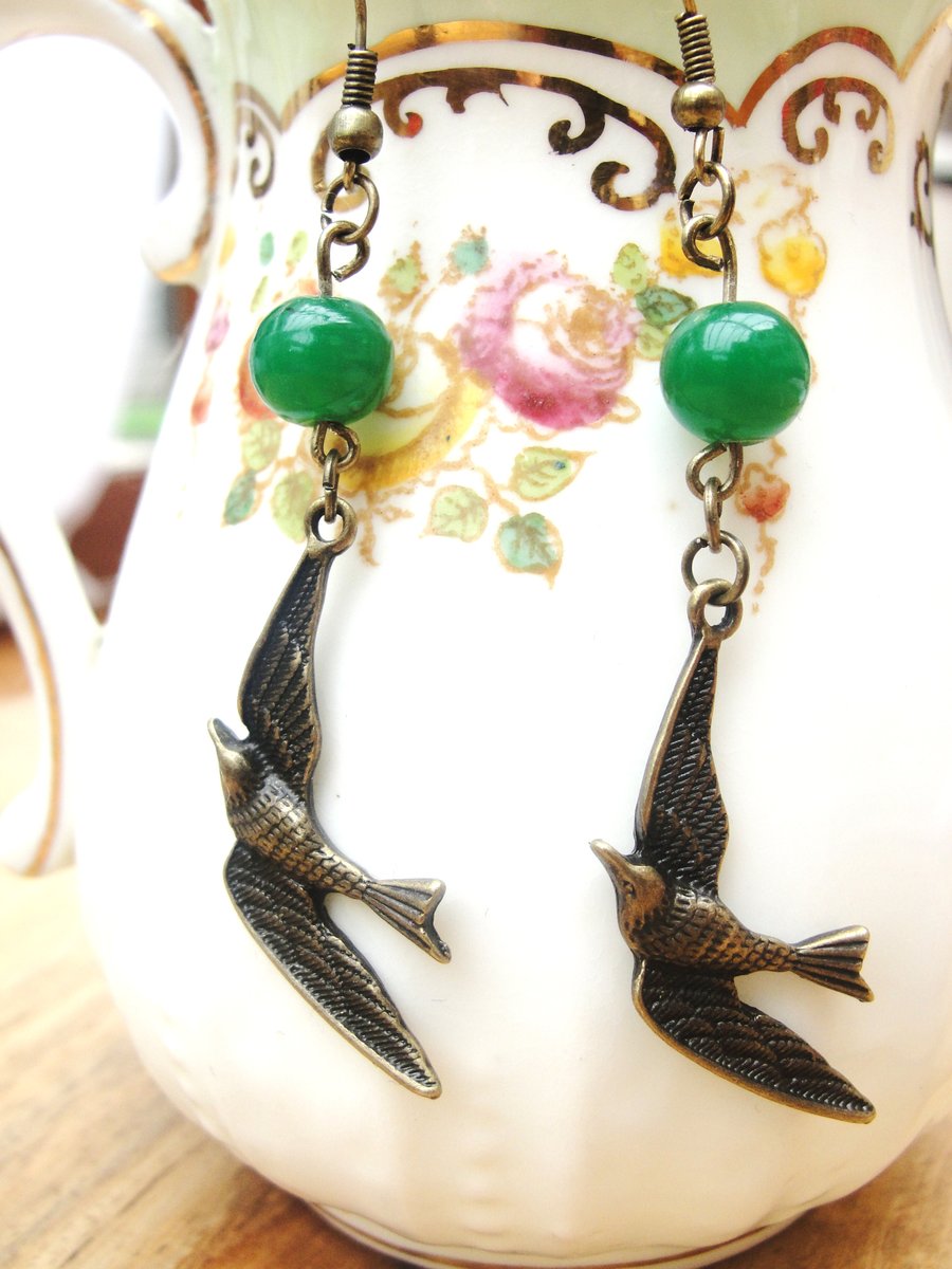 Earrings, pretty swooping bird . Boho,prom,wedding,party,evening