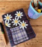 Notebook & Journal Cover with Daisy Flowers in Felt & Vintage Welsh Tweed  - Image 1