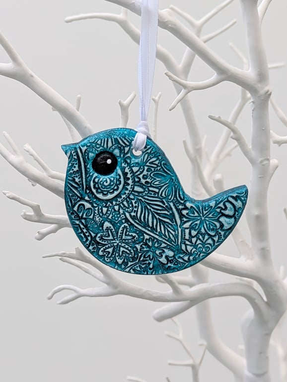Clay bird hanging decoration, pretty gift for her, Mothers day idea