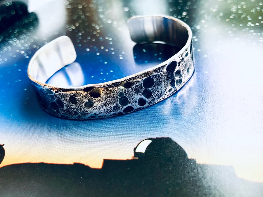 Sterling silver cuff - Moon texture - moon gifts - Textured Silver - unique