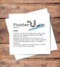 Plumber Personalised Definition Card - birthday, thank you, good luck