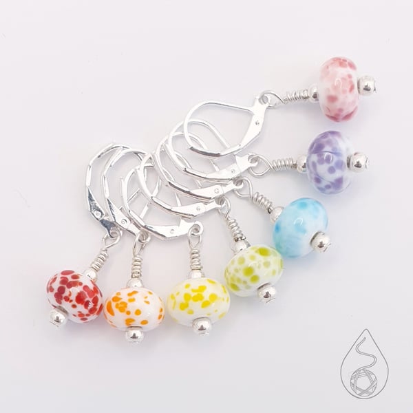 Lampwork Stitch Markers - Bright Rainbow Frit