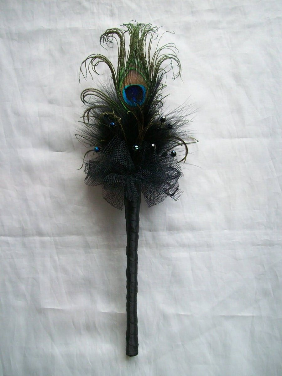 Black Peacock Feather Fairy Wand Gothic Halloween Wedding 