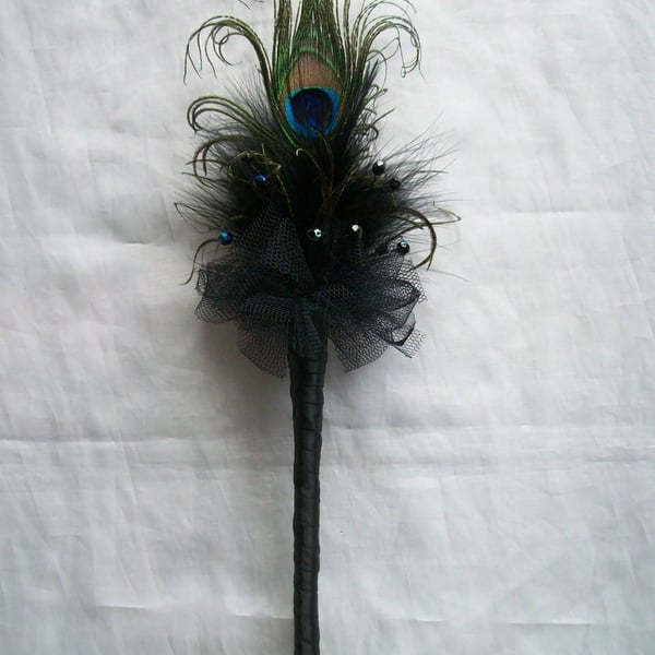 Black Peacock Feather Fairy Wand Gothic Halloween Wedding 