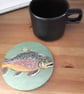 Wooden Coaster handpainted with a Brown Trout.   - Image 1