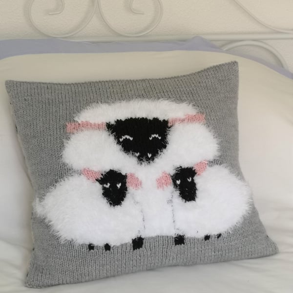 Knitting Pattern for Sheep Cushion using Aran or Worsted Wool.  Digital