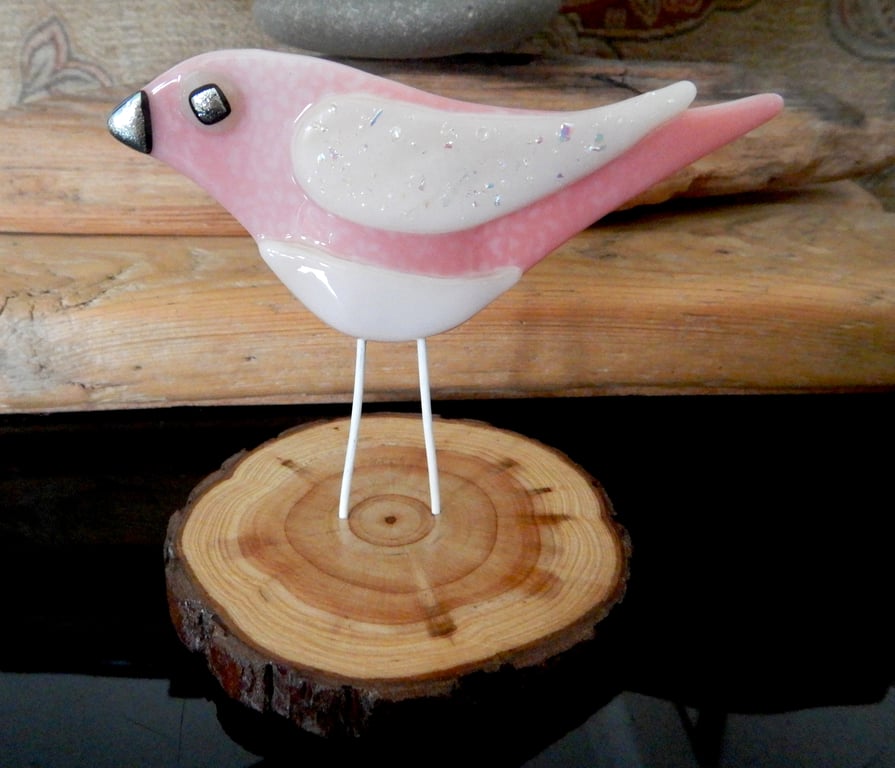 Artist made Fused Glass Little Bird.