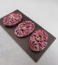 3 Medium Oval Rose Red Leaf Pattern Ceramic Buttons - Image 1