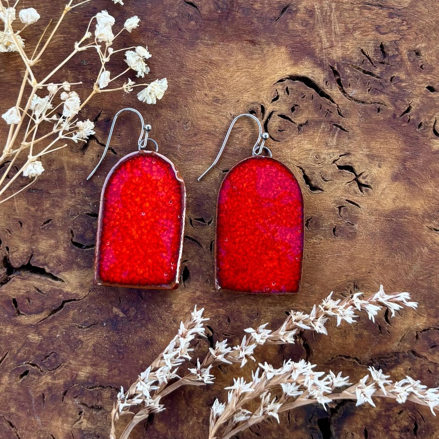 Big Red Ceramic Earrings, Glazed Pottery, Hypoallergenic Hooks