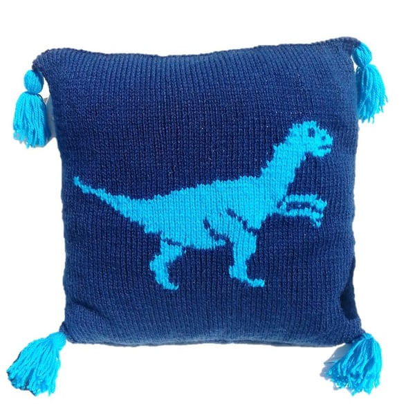 Dinosaur Pillow Velociraptor Knitting Pattern, Cushion Digital Knitting Pattern