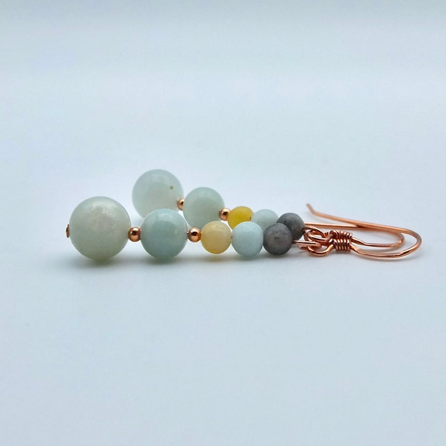 Amazonite & Copper Earrings, Birthday, Anniversary, Gemstone Jewellery Gift