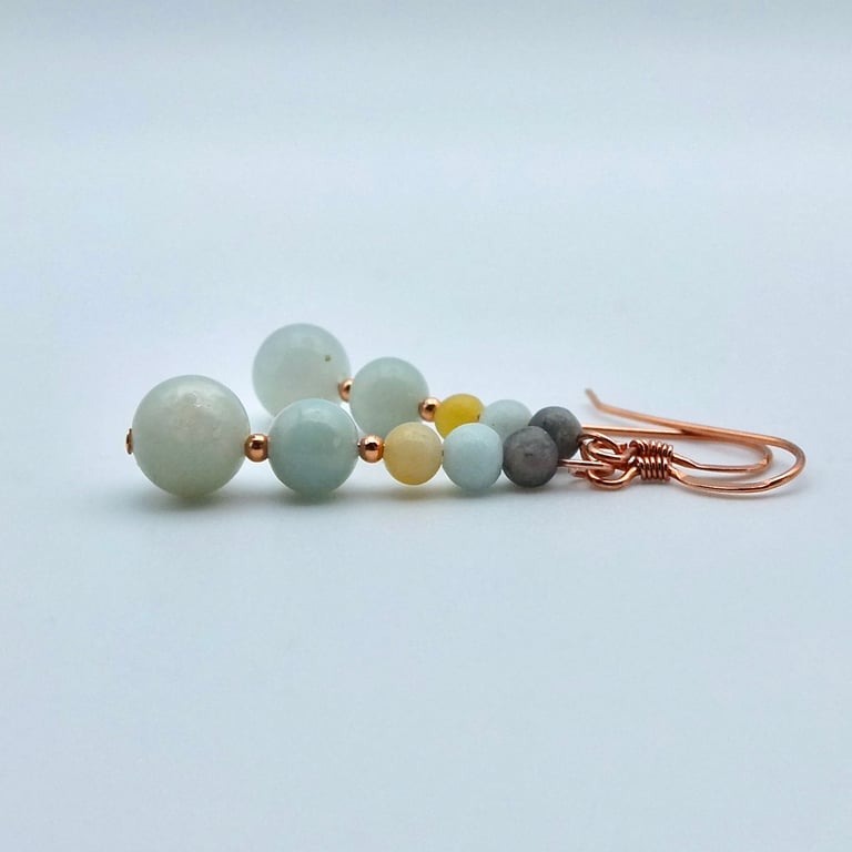 Amazonite & Copper Earrings, Birthday, Anniversary, Gemstone Jewellery Gift