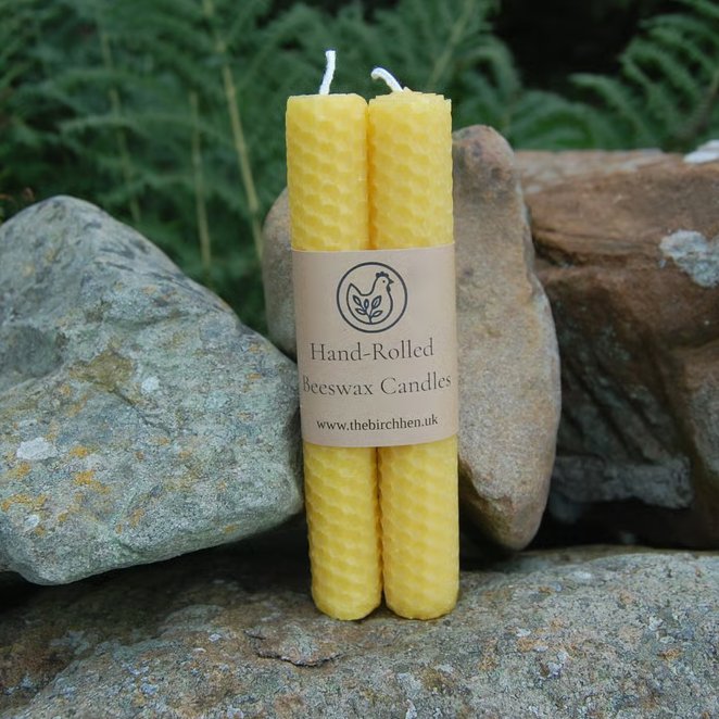 Pair of Yellow Hand Rolled Beeswax Taper Candles 15cm-5.9 inches Natural Beeswax