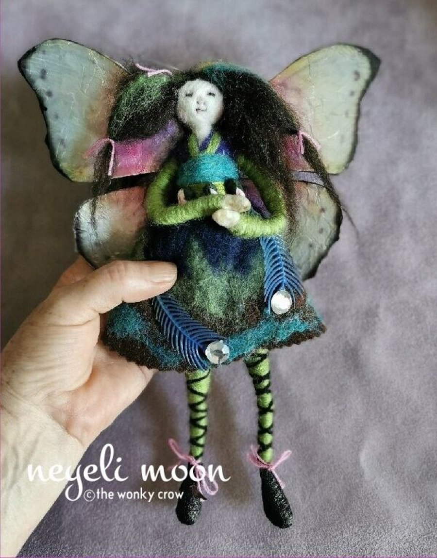 Needle felted hanging PEAHEN Faerie fairy fae decoration by neyeli OOAK