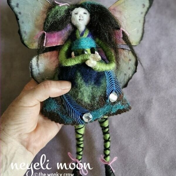 Needle felted hanging PEAHEN Faerie fairy fae decoration by neyeli OOAK