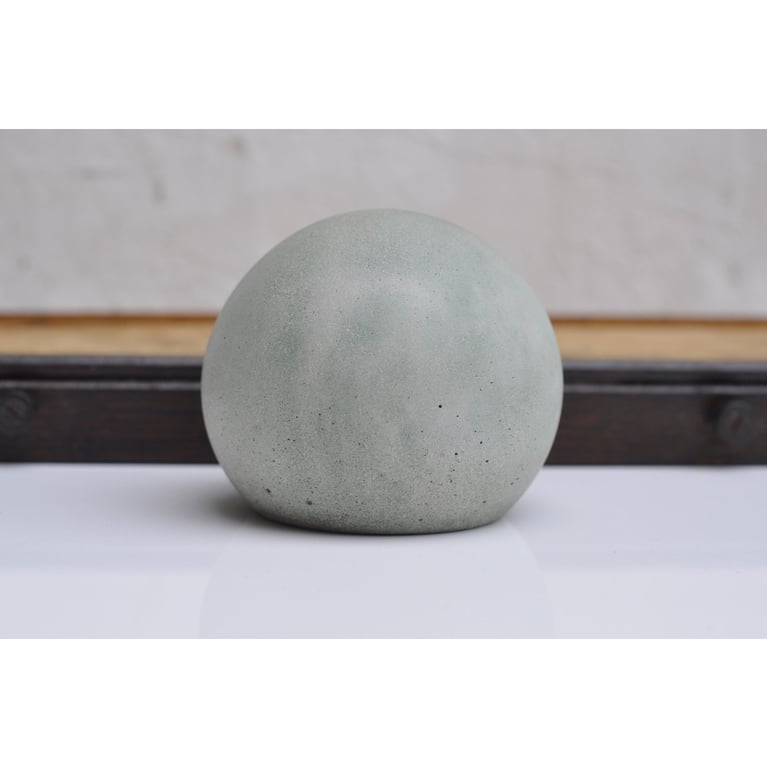 Concrete Sphere Ornament: Handmade Minimalist Paper Weight Light Grey and Green