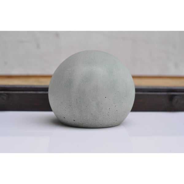 Concrete Sphere Ornament: Handmade Minimalist Paper Weight Light Grey and Green