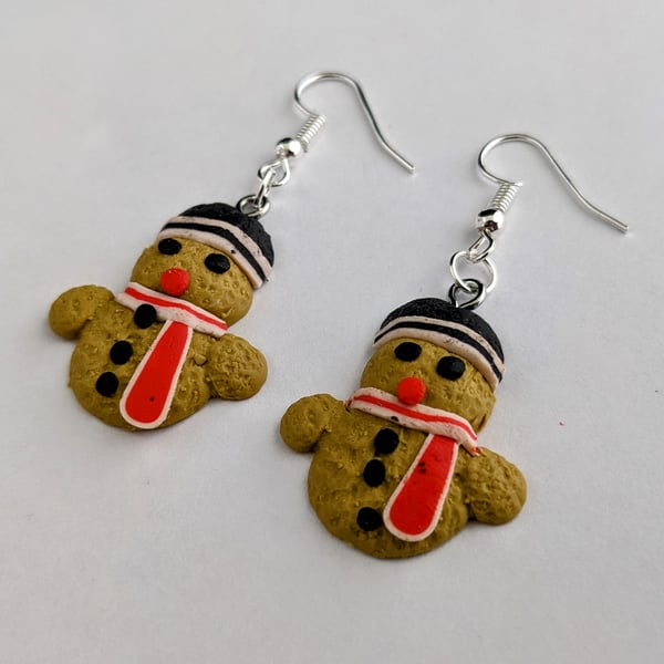 Gingerbread man snowman earrings