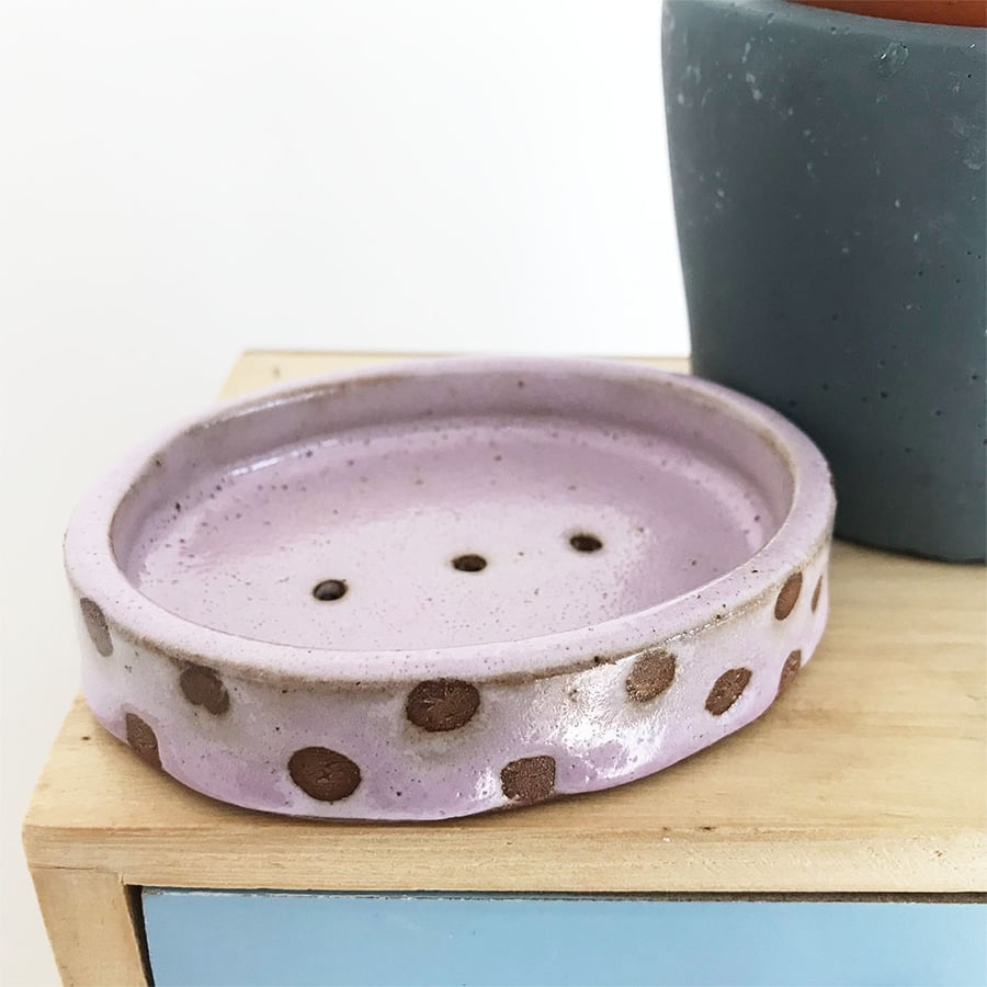 Little ceramic soap dish lilac spots