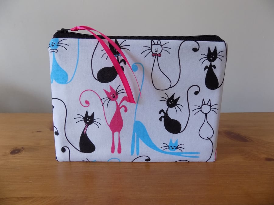 'Skinny Cats' Fabric Storage Pouch Cute Animal Make Up Cosmetics Bag Case