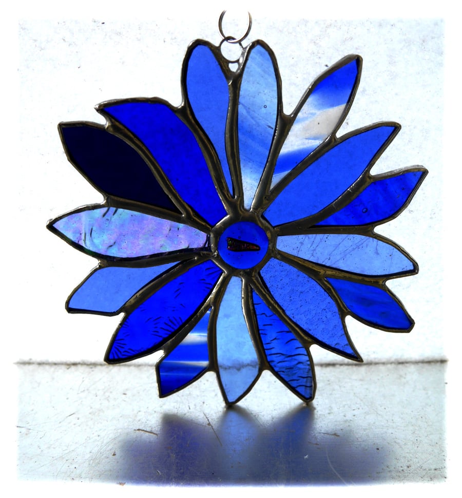 SOLD Winter Blues Flower Stained Glass Suncatcher Handmade 007