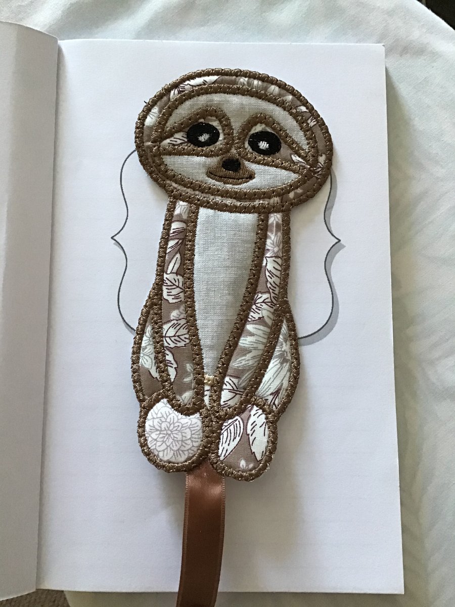 Embroidered Sloth Bookmark 