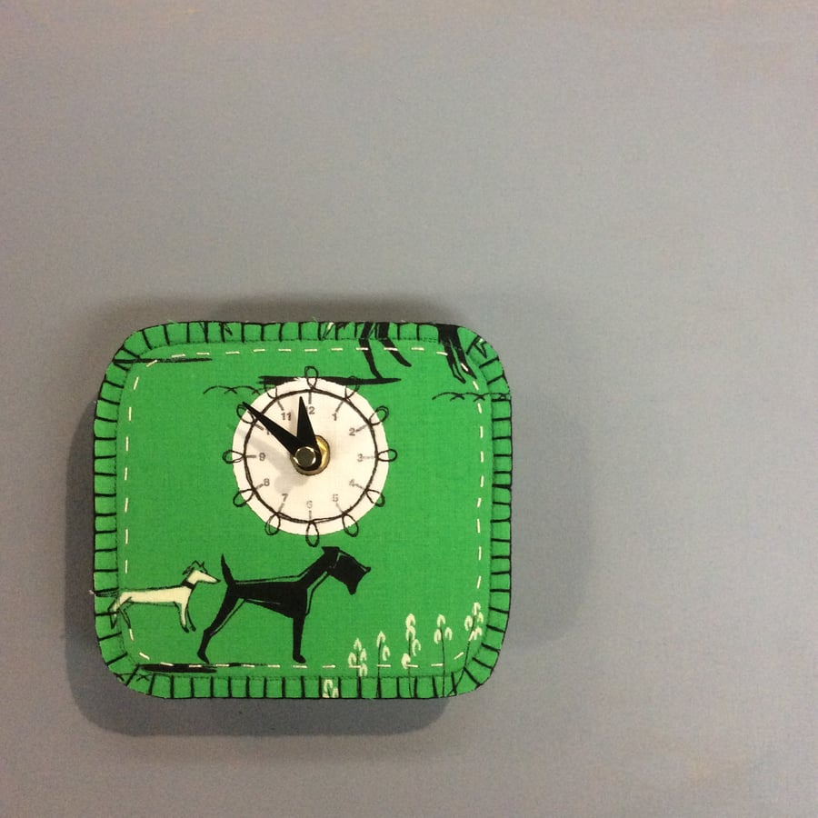 Retro dog fabric ‘small wide’ clock- schnauzer 